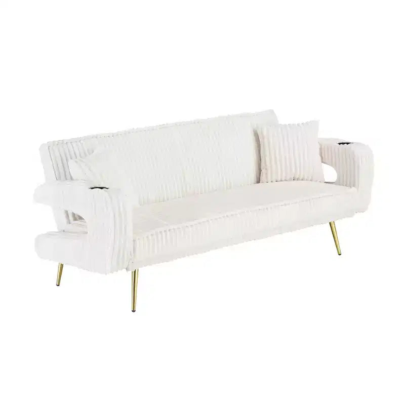 Zeus & Ruta Minimalist Corduroy Sofa with Throw Pillows