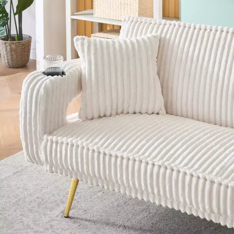 Zeus & Ruta Minimalist Corduroy Sofa with Throw Pillows