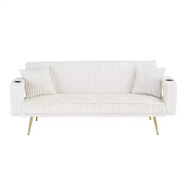 Zeus & Ruta Minimalist Corduroy Sofa with Throw Pillows