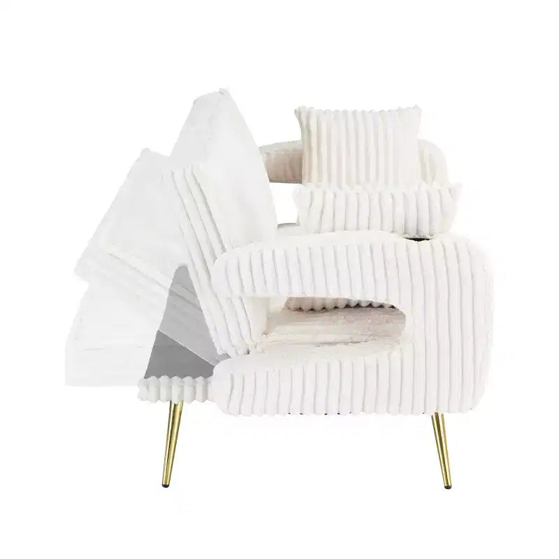 Zeus & Ruta Minimalist Corduroy Sofa with Throw Pillows