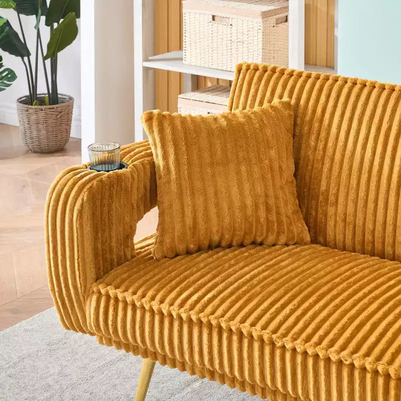 Zeus & Ruta Minimalist Corduroy Sofa with Throw Pillows