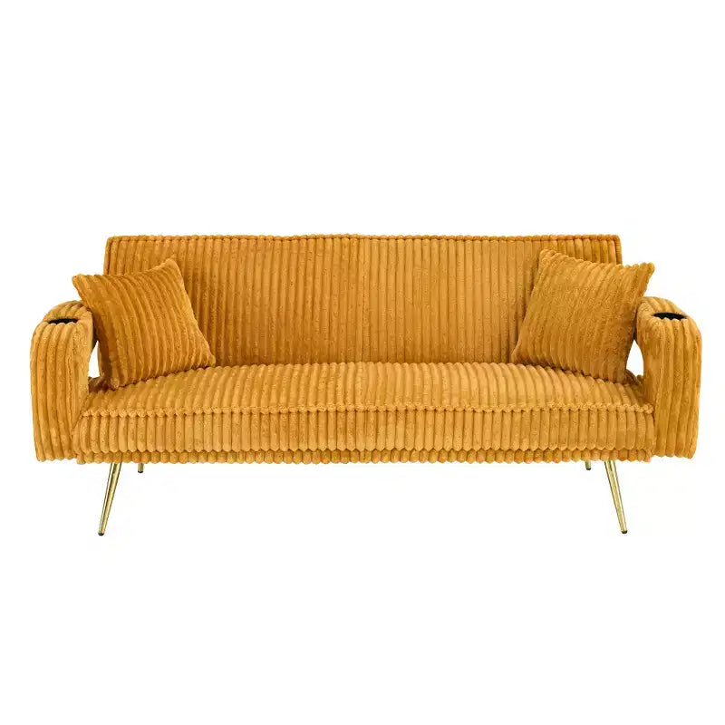 Zeus & Ruta Minimalist Corduroy Sofa with Throw Pillows