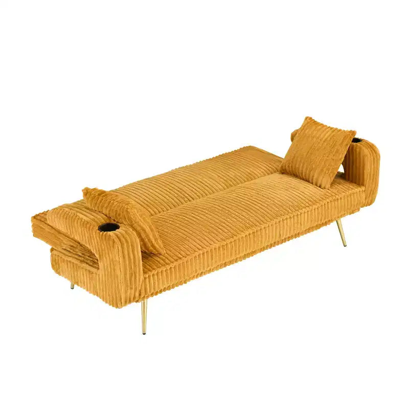 Zeus & Ruta Minimalist Corduroy Sofa with Throw Pillows