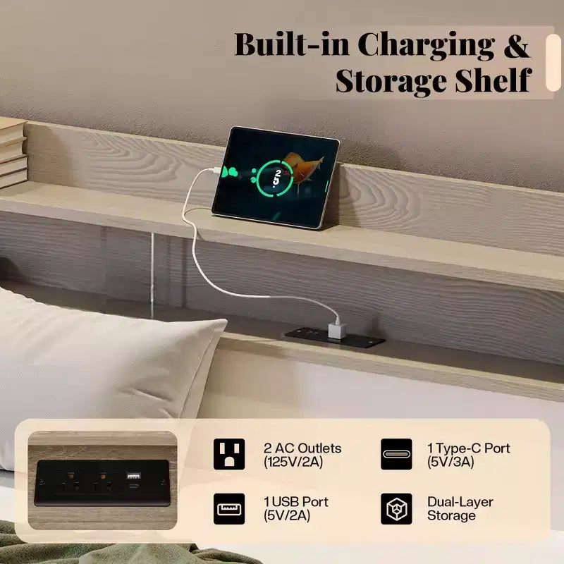 AMERLIFE Twin Daybed with Trundle, Upholstered Bed with Storage Headboard, LED & Charging Station, Velvet Corner Frame for Bedroom/Guest Room