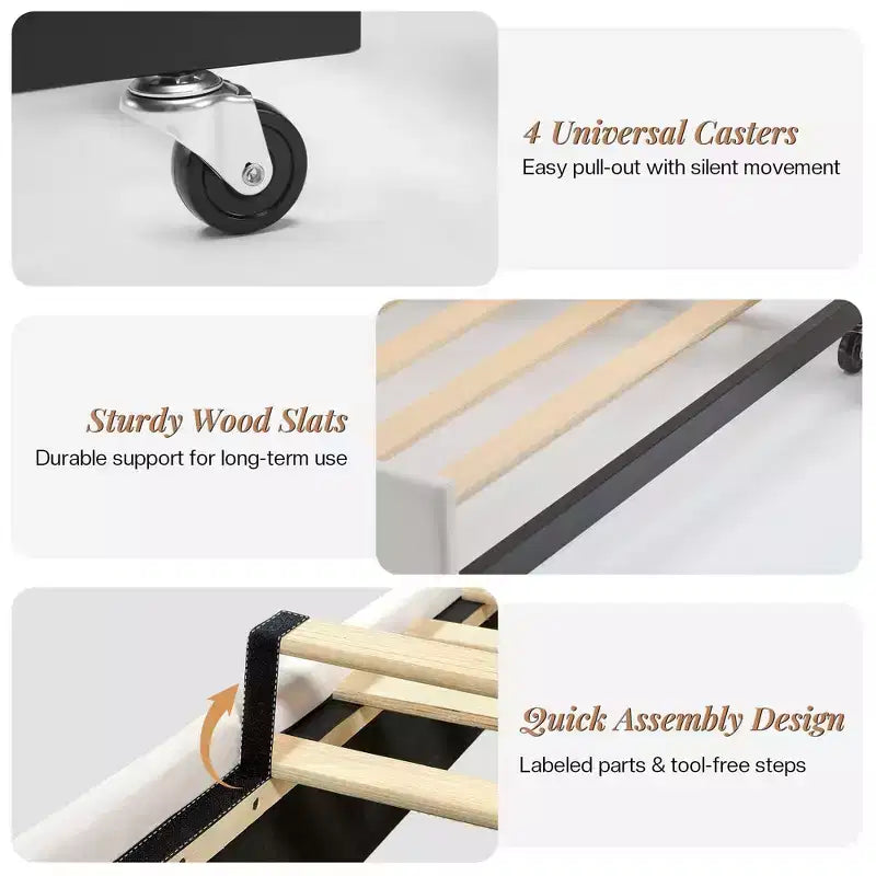 AMERLIFE Twin Daybed with Trundle, Upholstered Bed with Storage Headboard, LED & Charging Station, Velvet Corner Frame for Bedroom/Guest Room