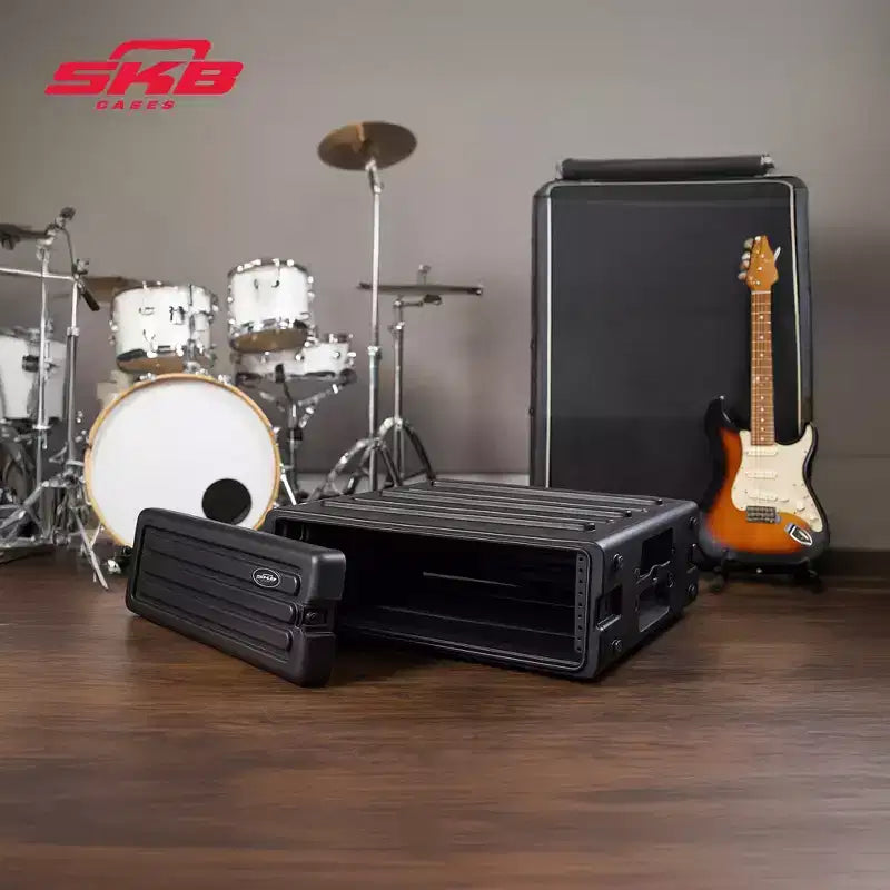 SKB 3U Roto Rack Case - Durable Polyethylene Gear Protector, Stackable, Waterproof with Twist Latches & Rubber Feet for Musicians, Black