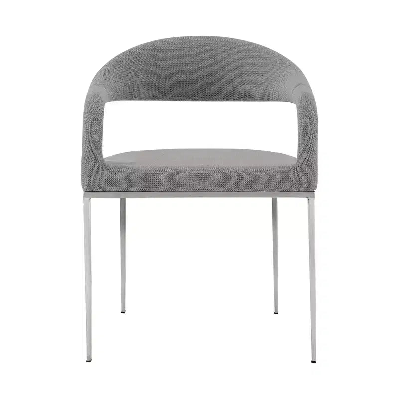 HomeRoots Set of Two Gray And Silver Upholstered Polyester Open Back Dining Arm Chairs