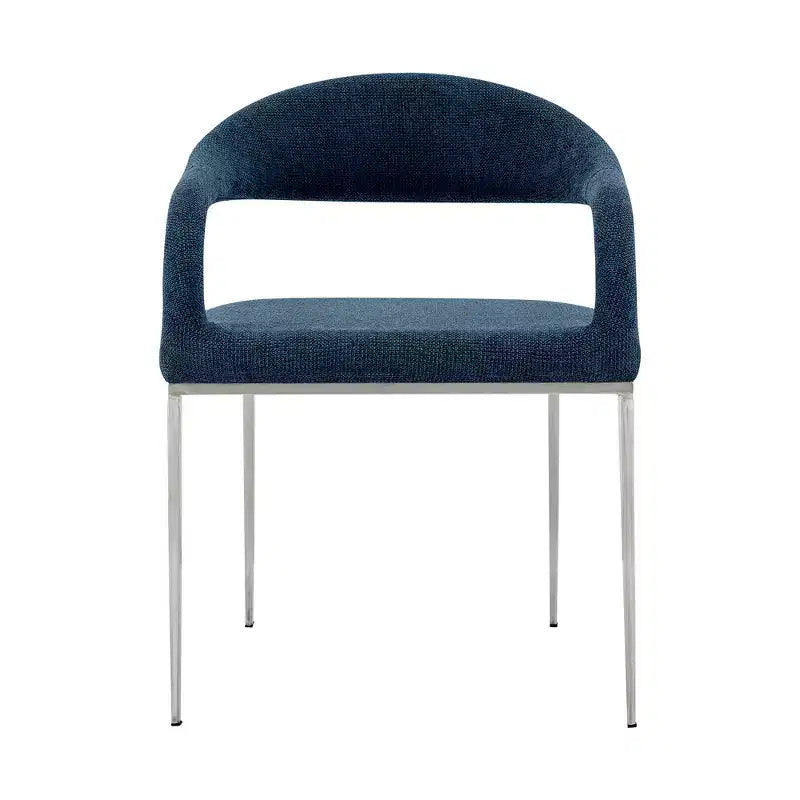 HomeRoots Set of Two Blue And Silver Upholstered Polyester Open Back Dining Arm Chairs