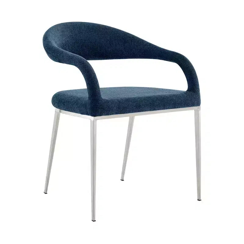 HomeRoots Set of Two Blue And Silver Upholstered Polyester Open Back Dining Arm Chairs