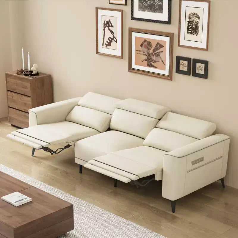 Gaoyangjiaju 112.5 in. ultra-comfortable genuine leather sofa 3-seater dual motor sofa