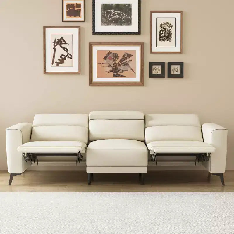 Gaoyangjiaju 112.5 in. ultra-comfortable genuine leather sofa 3-seater dual motor sofa