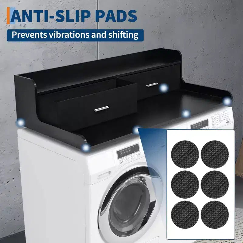 2-Tier Washer Dryer Countertop with 2 Drawers,Wood Laundry Countertop with 2.75 H Edge Rails,Waterproof Washer Dryer Cover with Anti-Slip Pads