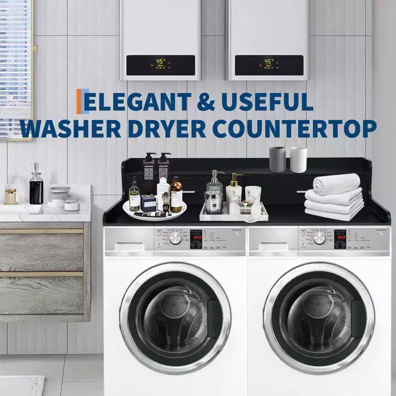 2-Tier Washer Dryer Countertop with 2 Drawers,Wood Laundry Countertop with 2.75 H Edge Rails,Waterproof Washer Dryer Cover with Anti-Slip Pads