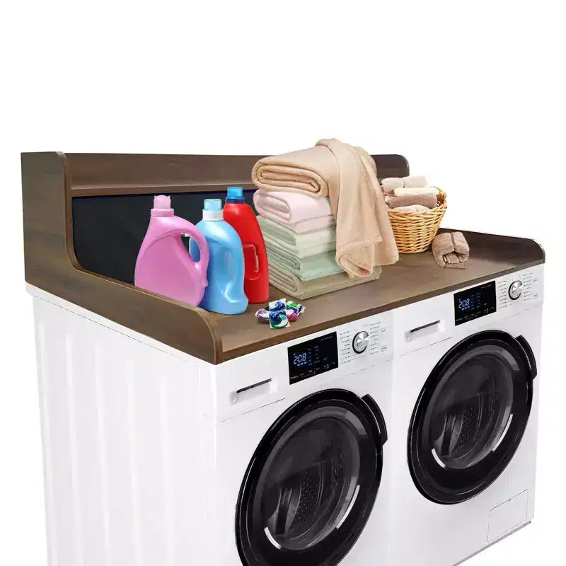 2-Tier Washer Dryer Countertop with 2 Drawers,Wood Laundry Countertop with 2.75 H Edge Rails,Waterproof Washer Dryer Cover with Anti-Slip Pads