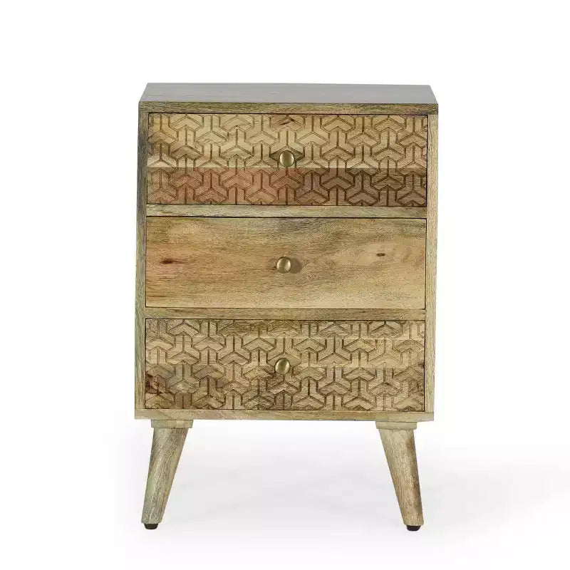 GDFStudio Stowe Boho Handmade Mango Wood 3 Drawer Nightstand