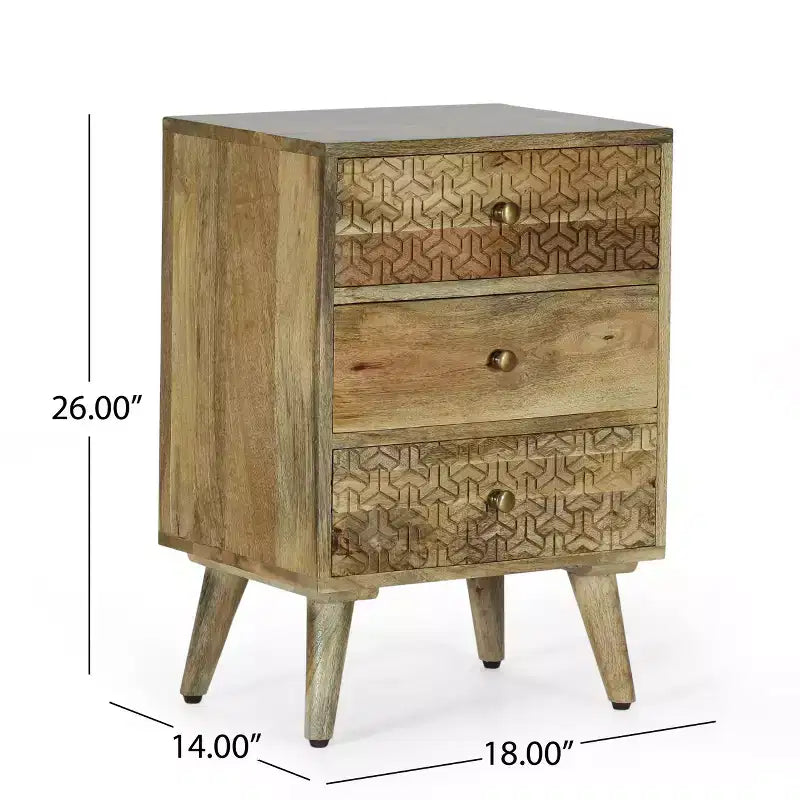 GDFStudio Stowe Boho Handmade Mango Wood 3 Drawer Nightstand