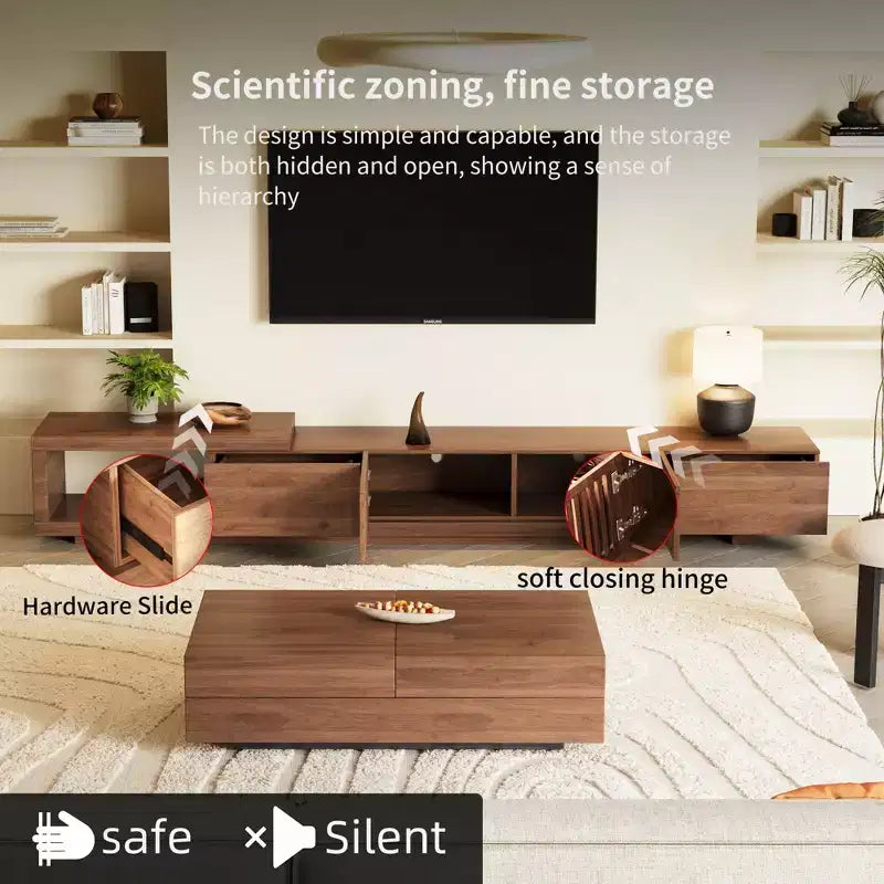 78.54 Modern Walnut Wood Extendable TV Stand for TVs up to 100 Gaoyangjiaju