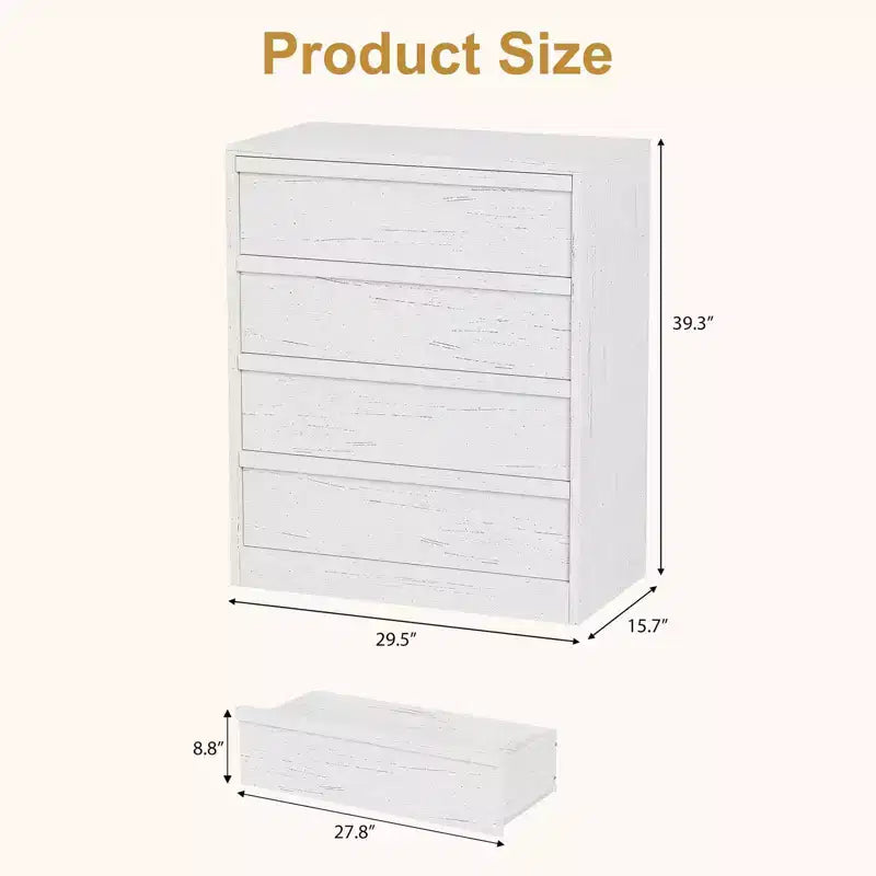 GustoWave 4 Drawer Dresser for Bedroom, White Nightstand 4 Chest of Drawers with Large Storage, Small Dresser Organizer Bedside Table for Entryway