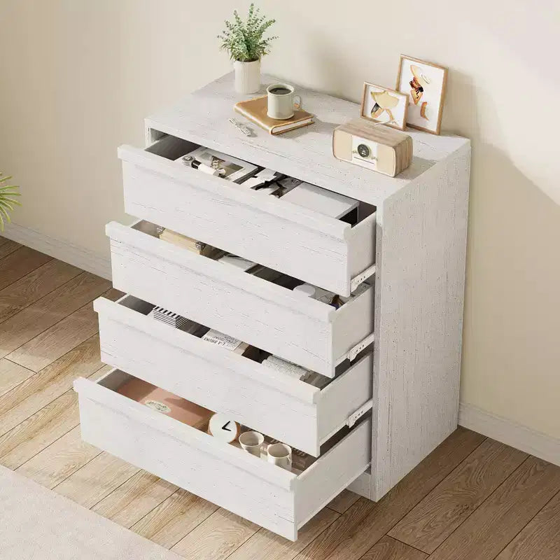 GustoWave 4 Drawer Dresser for Bedroom, White Nightstand 4 Chest of Drawers with Large Storage, Small Dresser Organizer Bedside Table for Entryway