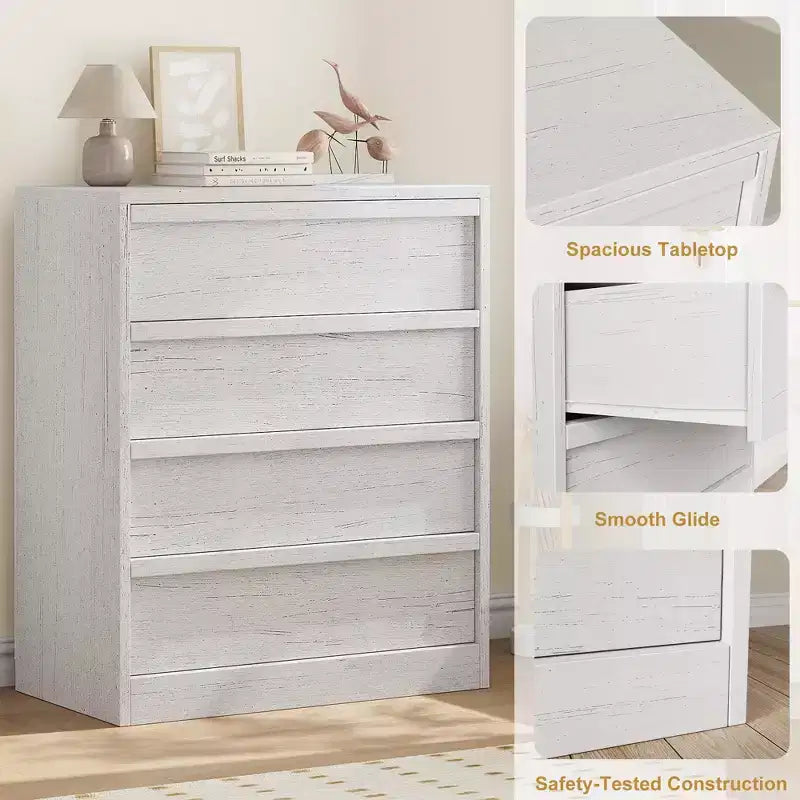 GustoWave 4 Drawer Dresser for Bedroom, White Nightstand 4 Chest of Drawers with Large Storage, Small Dresser Organizer Bedside Table for Entryway