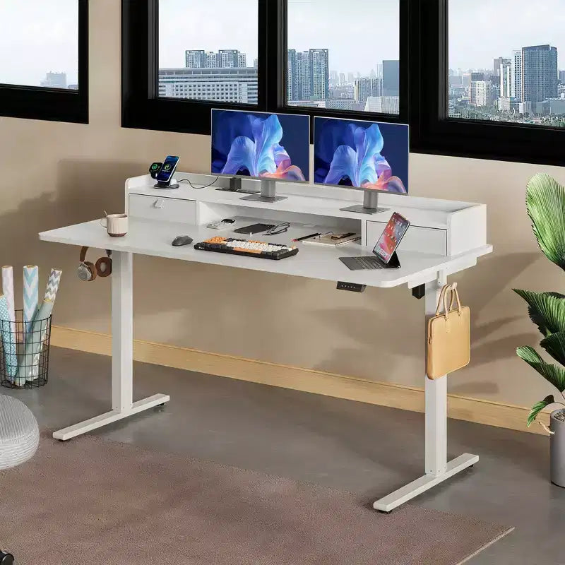 GALAXHERO 5524 Inch Widened Electric Standing Desk, Height Adjustable Sit-Stand Workstation with with 2 Drawers,for Home Office