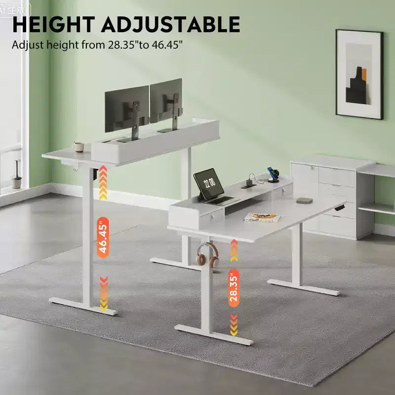 GALAXHERO 5524 Inch Widened Electric Standing Desk, Height Adjustable Sit-Stand Workstation with with 2 Drawers,for Home Office