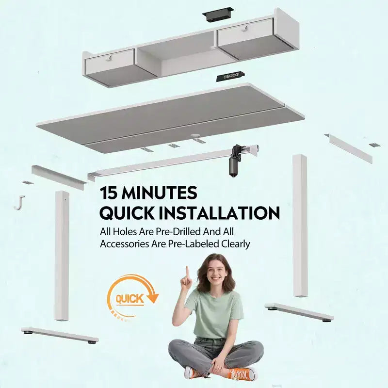 GALAXHERO 5524 Inch Widened Electric Standing Desk, Height Adjustable Sit-Stand Workstation with with 2 Drawers,for Home Office