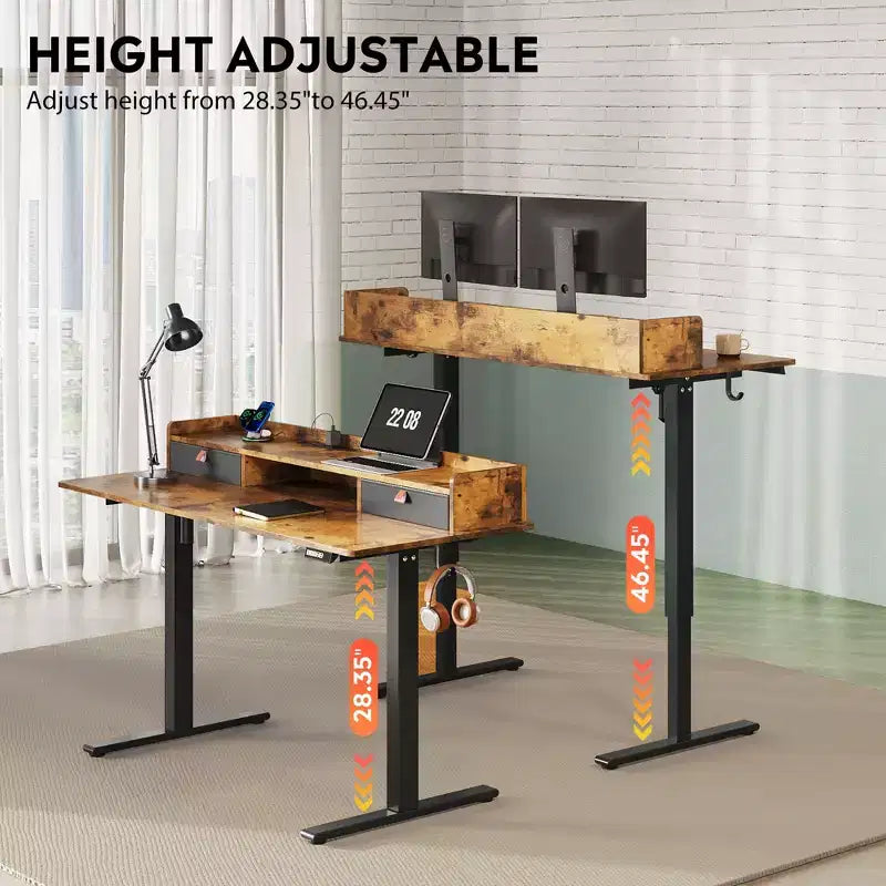 GALAXHERO 5524 Inch Widened Electric Standing Desk, Height Adjustable Sit-Stand Workstation with with 2 Drawers,for Home Office