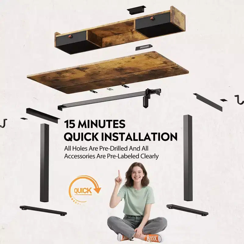 GALAXHERO 5524 Inch Widened Electric Standing Desk, Height Adjustable Sit-Stand Workstation with with 2 Drawers,for Home Office