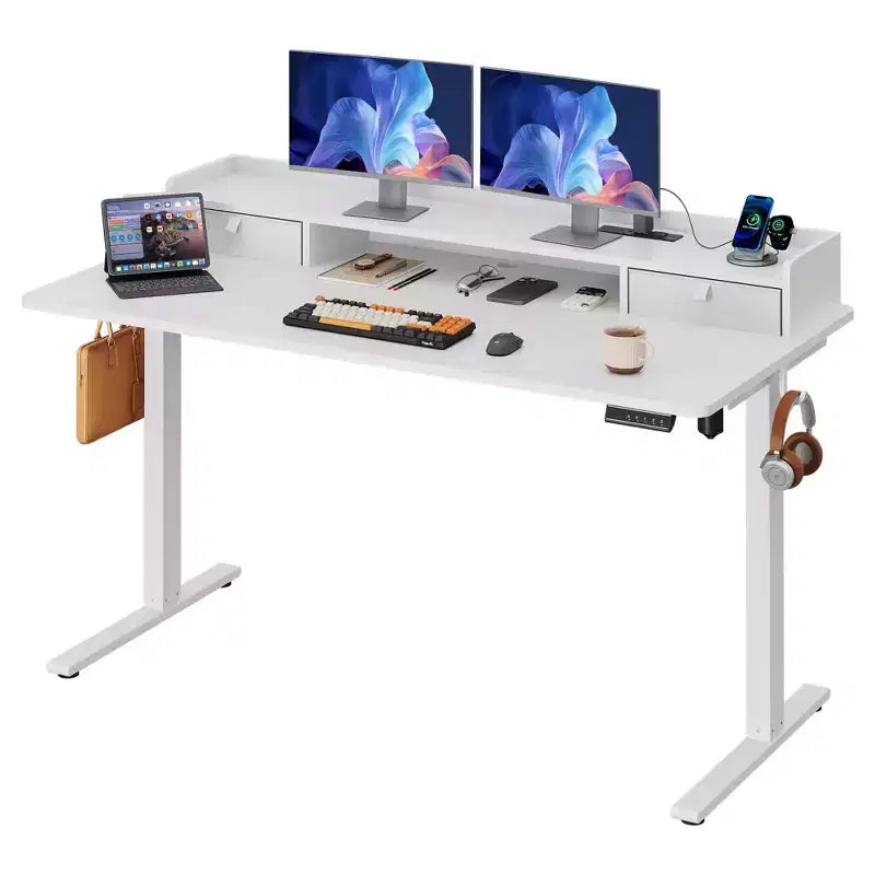GALAXHERO 5524 Inch Widened Electric Standing Desk, Height Adjustable Sit-Stand Workstation with with 2 Drawers,for Home Office