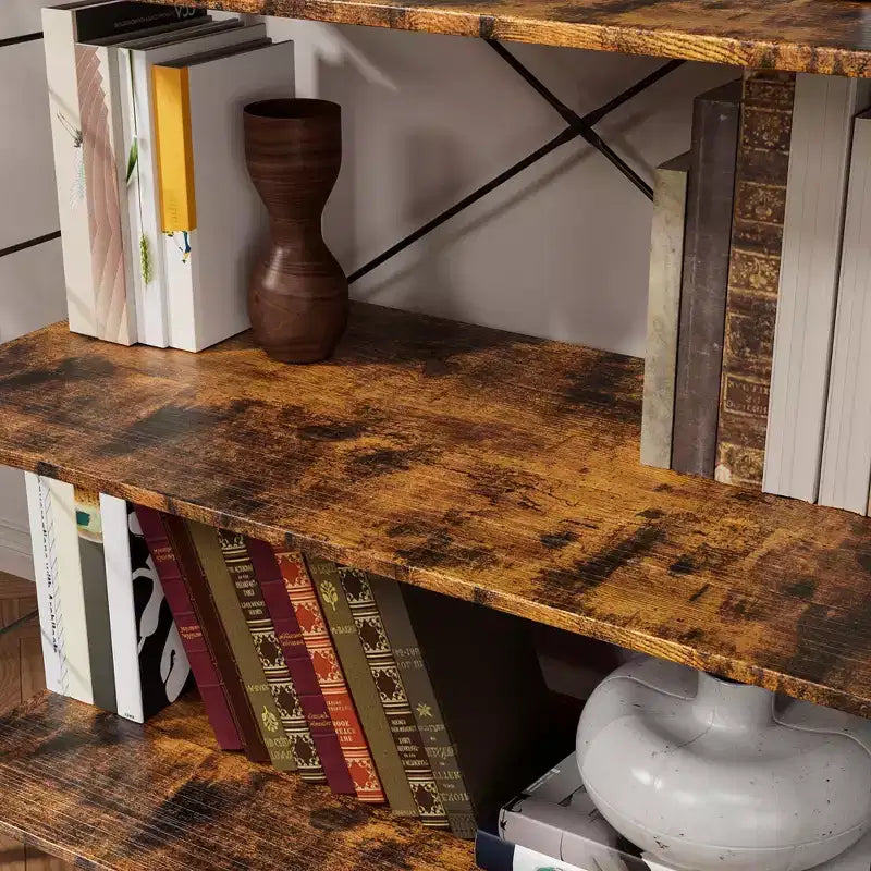 4 Tier Bookshelf, Large Bookcase with Steel Frame, Industrial Book Shelves for Home Office, Living Room, Rustic Book Shelf Organization and Storage