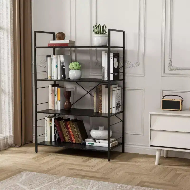 4 Tier Bookshelf, Large Bookcase with Steel Frame, Industrial Book Shelves for Home Office, Living Room, Rustic Book Shelf Organization and Storage