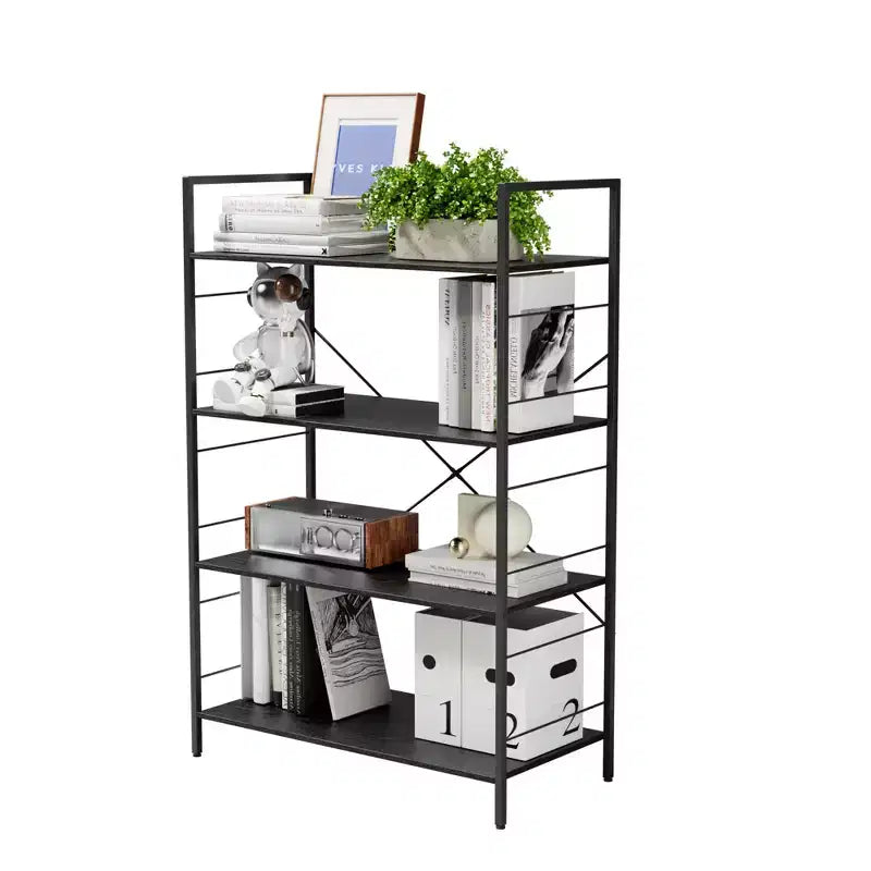 4 Tier Bookshelf, Large Bookcase with Steel Frame, Industrial Book Shelves for Home Office, Living Room, Rustic Book Shelf Organization and Storage