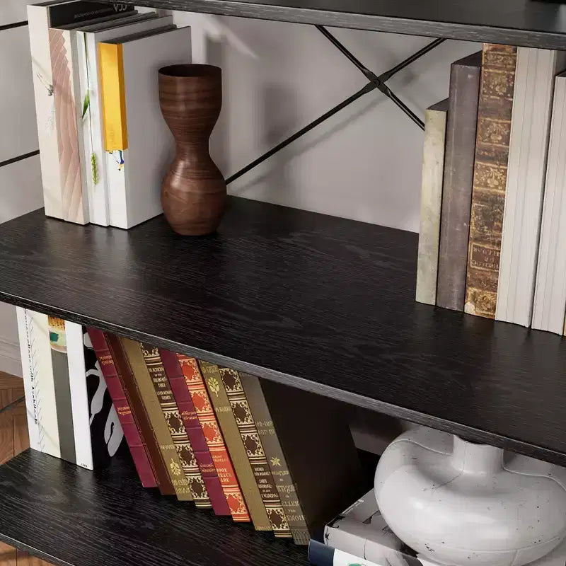 4 Tier Bookshelf, Large Bookcase with Steel Frame, Industrial Book Shelves for Home Office, Living Room, Rustic Book Shelf Organization and Storage