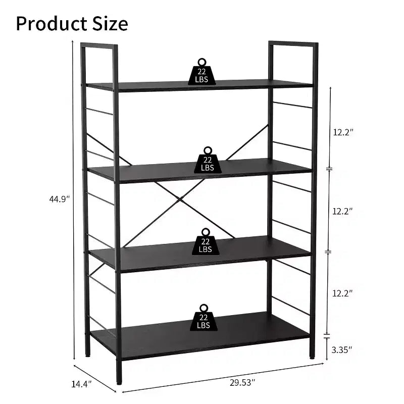 4 Tier Bookshelf, Large Bookcase with Steel Frame, Industrial Book Shelves for Home Office, Living Room, Rustic Book Shelf Organization and Storage