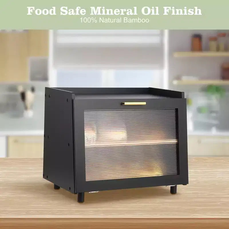 Farmhouse Bread Box - Double Layer Bamboo Storage with Window for Countertop, Holds Bread & Baked Goods