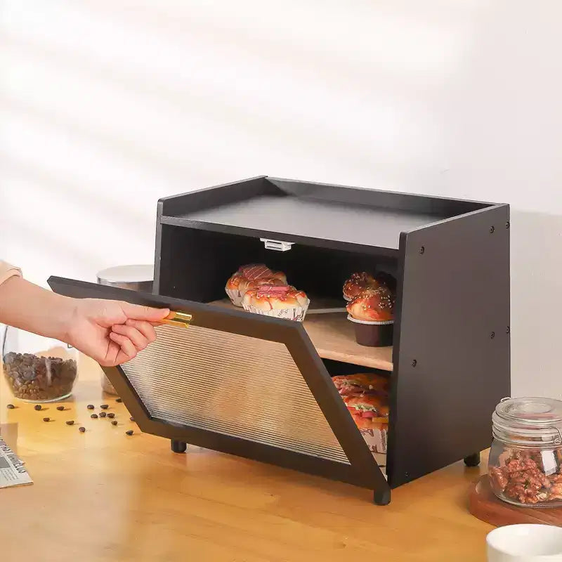 Farmhouse Bread Box - Double Layer Bamboo Storage with Window for Countertop, Holds Bread & Baked Goods