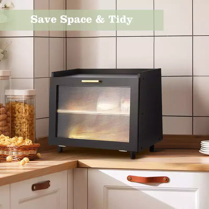 Farmhouse Bread Box - Double Layer Bamboo Storage with Window for Countertop, Holds Bread & Baked Goods
