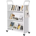 Book Cart with Wheels, Heavy-Duty Mobile Bookshelf Organizer, Single Sided V-Shaped Rolling Library Cart for Office School Home, White