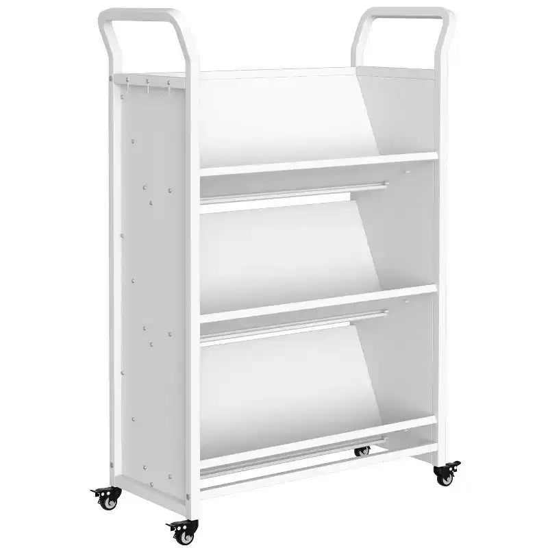 Book Cart with Wheels, Heavy-Duty Mobile Bookshelf Organizer, Single Sided V-Shaped Rolling Library Cart for Office School Home, White