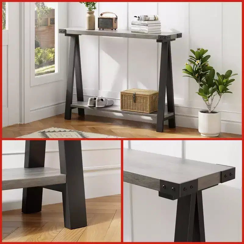 Console Table Entryway Table - 43.3'' Farmhouse Narrow Console with Storage, 2 Tier Sofa Table with Metal Frame & MDF