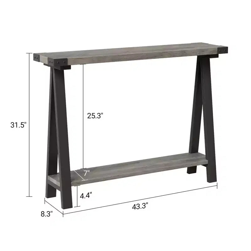 Console Table Entryway Table - 43.3'' Farmhouse Narrow Console with Storage, 2 Tier Sofa Table with Metal Frame & MDF