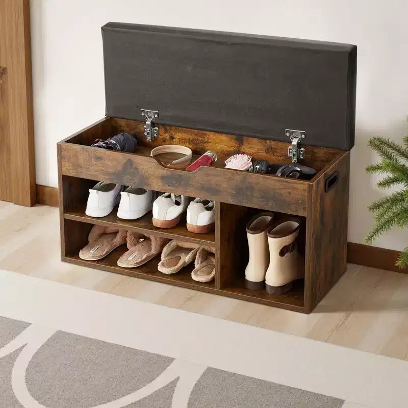 VEVOR Entryway Shoe Bench, 31.7 x 12.0 x 17.5 Inch Shoe Storage Organizer with Lift Top Storage Space, 300lbs Bench with Cushion Seat, Brown + Black