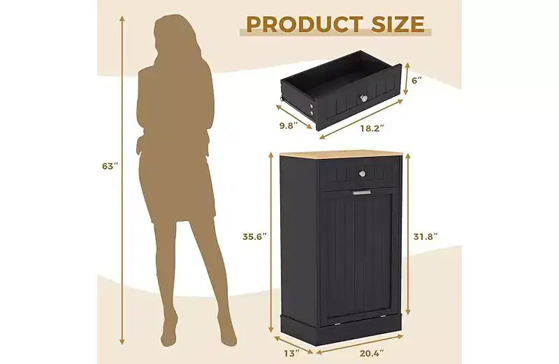 COZONY Wood Trash & Recycling Cabinet with Hideaway Drawer  Pet-Proof Freestanding Kitchen Bin Holder, Space-Saving Design
