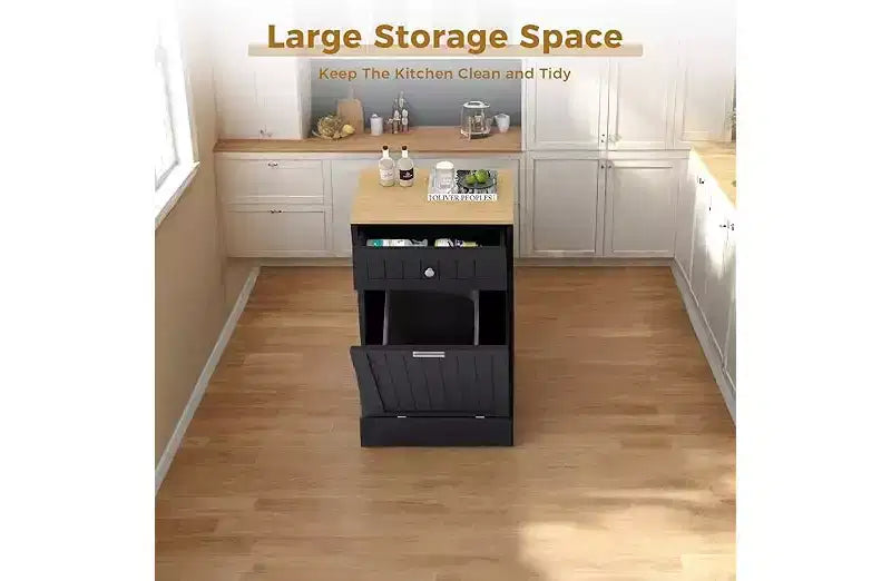 COZONY Wood Trash & Recycling Cabinet with Hideaway Drawer  Pet-Proof Freestanding Kitchen Bin Holder, Space-Saving Design