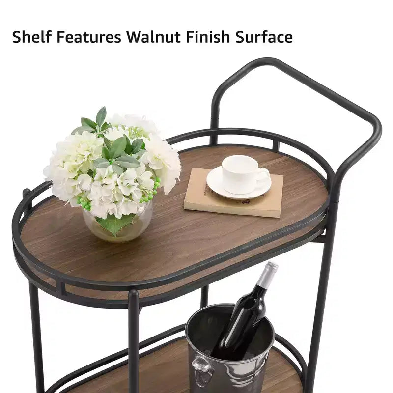 Rosary Blenn Modern Gold Bar Cart with Wheels  2-Tier Rolling Serving Trolley