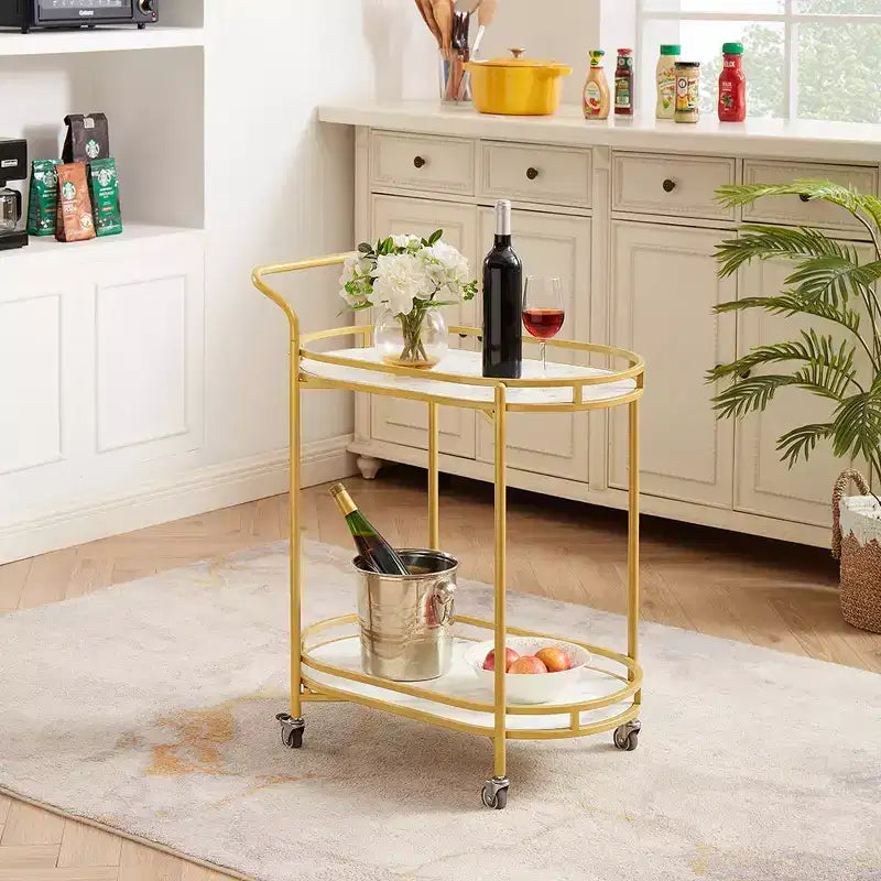 Rosary Blenn Modern Gold Bar Cart with Wheels  2-Tier Rolling Serving Trolley