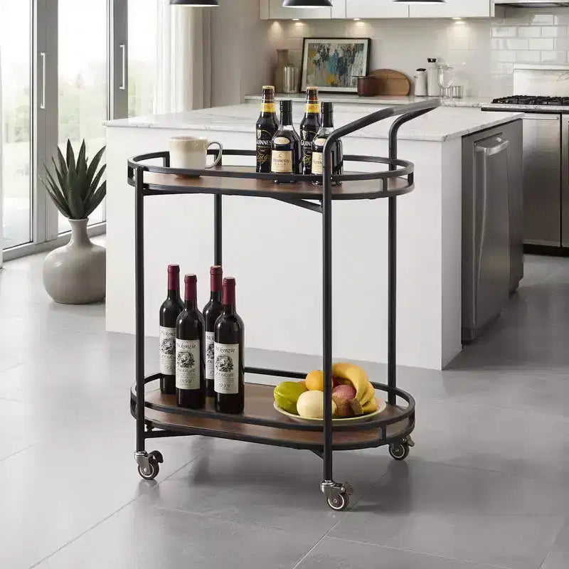 Rosary Blenn Modern Gold Bar Cart with Wheels  2-Tier Rolling Serving Trolley