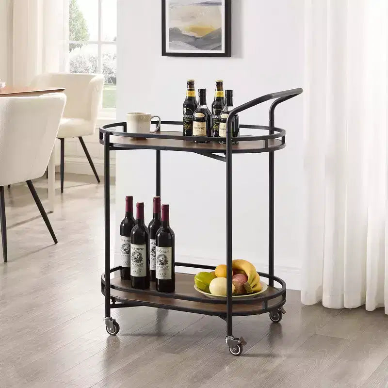 Rosary Blenn Modern Gold Bar Cart with Wheels  2-Tier Rolling Serving Trolley