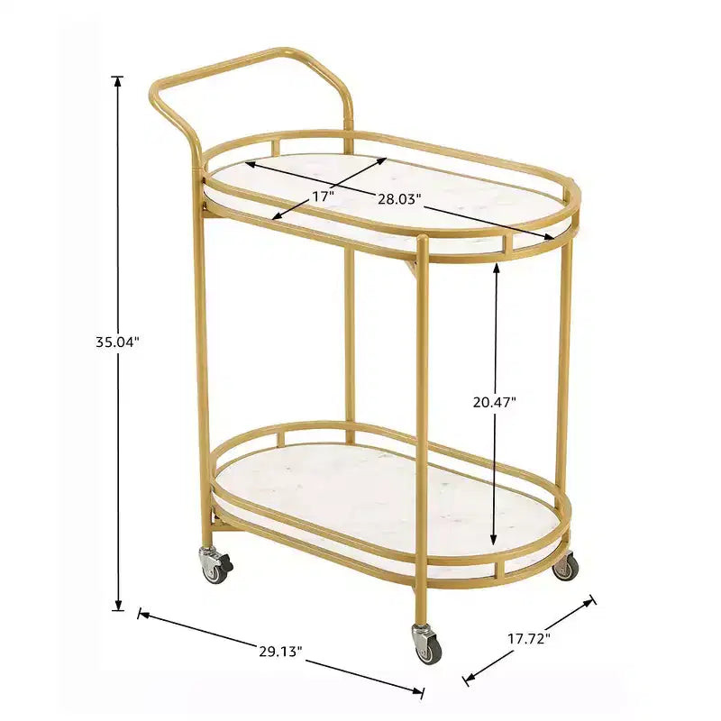 Rosary Blenn Modern Gold Bar Cart with Wheels  2-Tier Rolling Serving Trolley